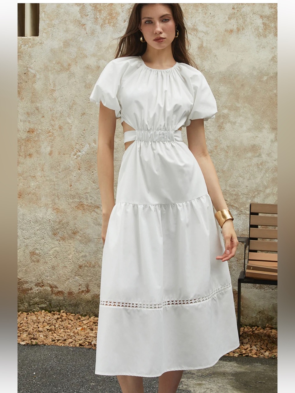 Frenchy Puff Sleve Knotted Midi Dress NWT